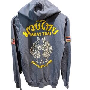 Kill Crew Porrada Muay Thai Fighters Club Full Zip Hoodie Blue Tigers M